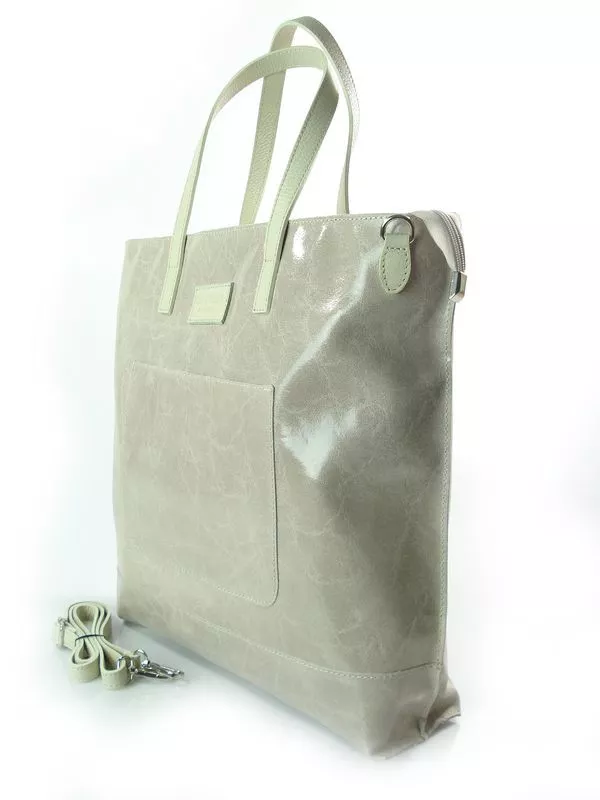Włoska Skórzana Torebka Vera Pelle DUŻA TORBA SHOPPER BAG VERA PELLE NA RAMIĘ ŚWIECĄCA WŁOSKA SKÓRA A4 RÓŻ PUDROWY X87RR